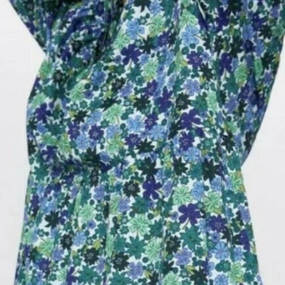 NWOT - Zara Sea Green Floral Print Dress Midi - Picture 4 of 6